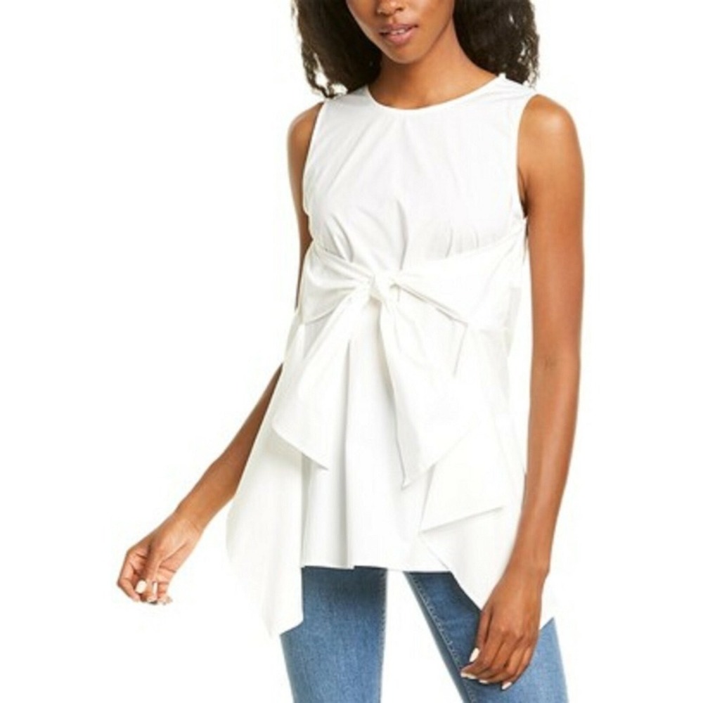 Marella Vania‎ Sleeveless Tie Front Cotton Top White Size 6 Retail $198